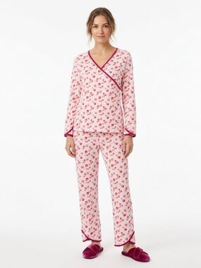 Garnet Hill Womens Organic Cotton Pajama Set Floral L